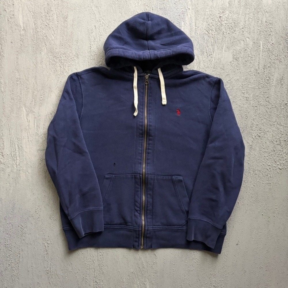 Polo Ralph Lauren Zip Up Hoodie XL Blue Distressed Embroidered